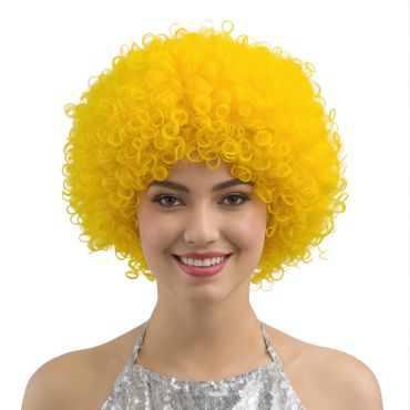 Perruque afro disco jaune coupe boule volumineuse | jourdefete.com