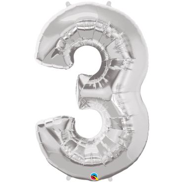 Ballon à Hélium - Chiffre 3 - Argent Ballon à Hélium - Chiffre 3 - Argent