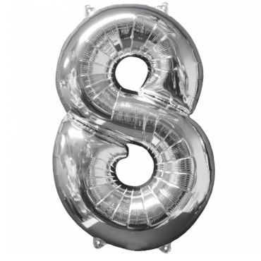 Ballon à Hélium - Chiffre "8" 66 cm - Argent