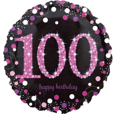 Ballon Holographique "Joyeux Anniversaire" Rose - 100 ans