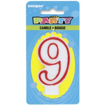 Bougie d'Anniversaire Chiffre 9 - Blanc et Rouge