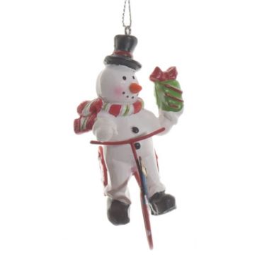 Suspension Noël - Bonhomme de Neige sur Vélo Rouge