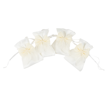 Pochons en satin blanc avec nœud mousseline blancs | jourdefete.com