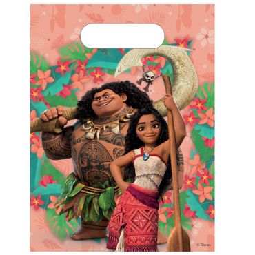 Sacs cadeaux en plastique Vaiana 2, illustration Disney avec décor tropical | jourdefete.com