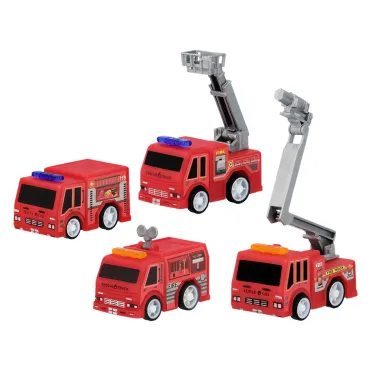 Lot de 4 mini camions de pompier rouges pour enfants | jourdefete.com