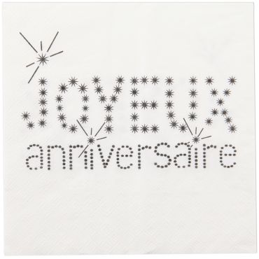 20 Serviettes de table "Joyeux Anniversaire" - Papier Blanc