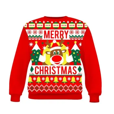 Pull moche de Noël enfant rouge avec renne amusant | jourdefete.com