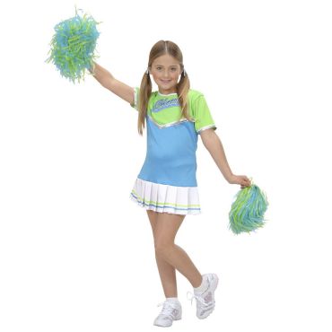 Costume de Pom-Pom Girl Enfant - Bleu/Vert 5-6 ans Costume de Pom-Pom Girl Enfant - Bleu/Vert 5-6 ans