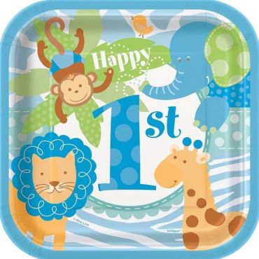 8 Petites Assiettes Safari "Premier anniversaire" - Bleu