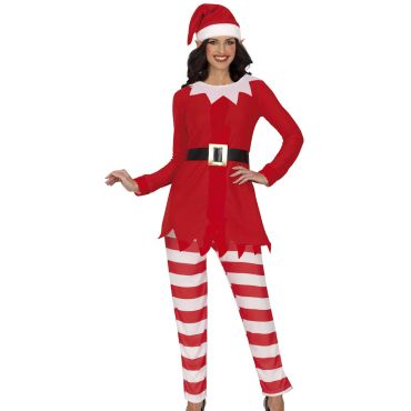 Déguisement Lutin Farceur Femme rouge et blanc pour Noël | jourdefete.com