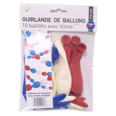 Guirlande de 10 ballons Tricolore Bleu Blanc Rouge