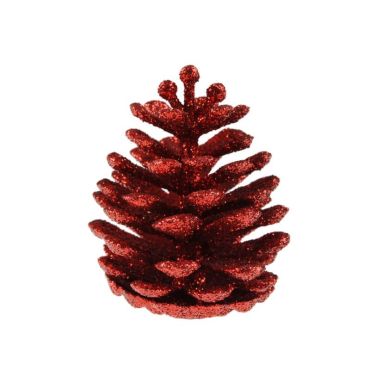 6 Pomme de Pin Pailletée - Rouge