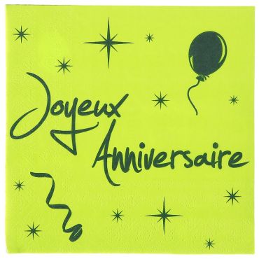 20 Serviettes "Joyeux Anniversaire" - Vert