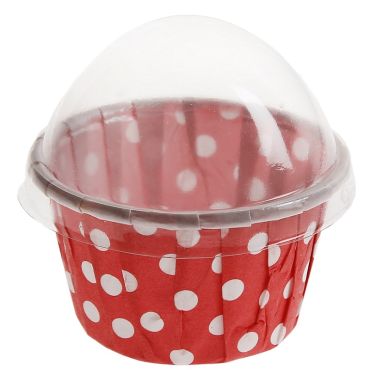 6 Contenants Cupcake à Pois - Rouge