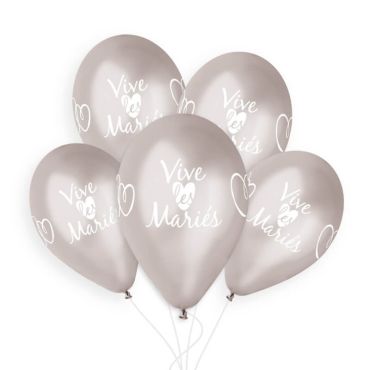 5 ballons argent imprimés vive les mariés de 33 cm | jourdefete.com 5 ballons argent imprimés vive les mariés de 33 cm | jourdefete.com