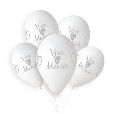 5 ballons blancs imprimés vive les mariés de 33 cm | jourdefete.com