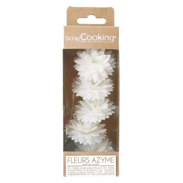 5 dahlias blancs en azyme, décoration florale pour gâteaux | jourdefete.com