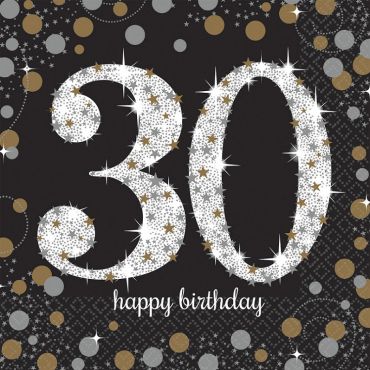 16 Serviettes 30 Ans - Argent / Noir