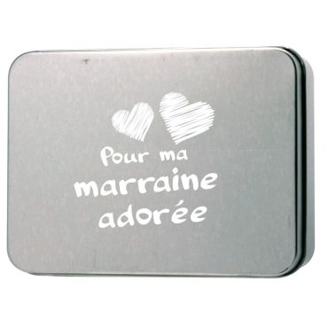 Boîte Métallique Marraine - Inscription "Pour ma marraine adorée"