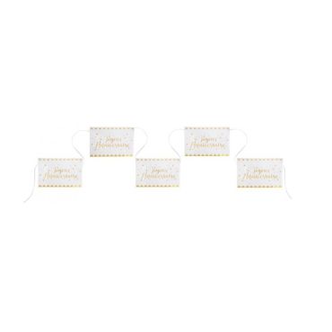 Banderole Fanions "Joyeux Anniversaire" - Blanc / Or