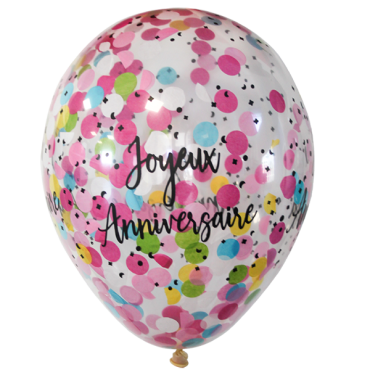 Ballons Joyeux Anniversaire transparents avec confettis multicolores | jourdefete.com