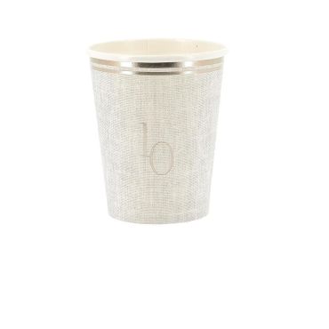 Gobelets anniversaire 10 ans Gold'n Age or et effet lin 255 ml | jourdefete.com