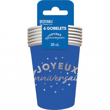 Gobelets en carton bleu Joyeux Anniversaire 25 cl | jourdefete.com