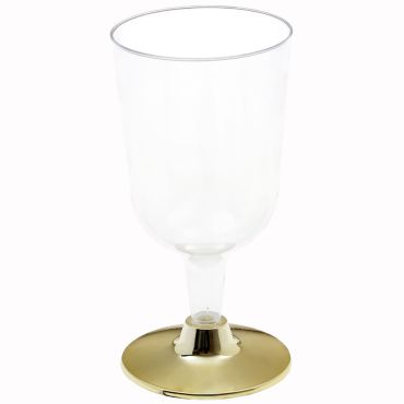 Verre à pied en plastique transparent avec base dorée brillante | jourdefete.com