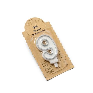 Bougie Chiffre 9 Pailleté Argent