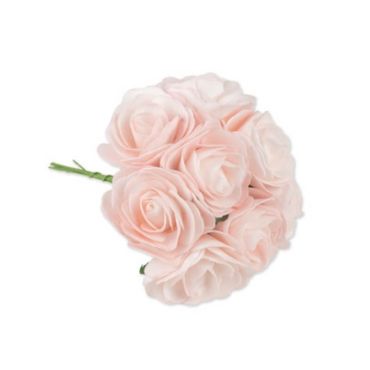 8 Grandes Roses en Mousse sur Tige - Rose