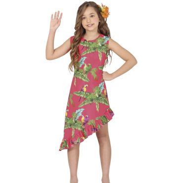 Robe hawaïenne rose pour fille avec motif tropical et perroquets | jourdefete.com Robe hawaïenne rose pour fille avec motif tropical et perroquets | jourdefete.com