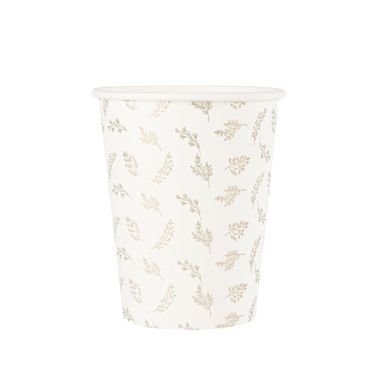 De magnifiques gobelets blancs avec des motifs dorés pour votre décoration de table de communion | jourdefete.com