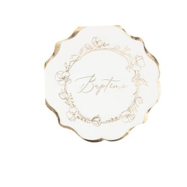 De splendides serviettes blanc crème aux motifs dorés pour la table lors du baptême de votre enfant | jourdefete.com