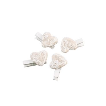 6 Pinces coeurs en lin et dentelle 6 Pinces coeurs en lin et dentelle