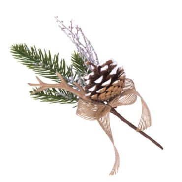 Décoration de Noël - Branche de Sapin avec Bois de cerf et Pomme de Pin - Pailletée