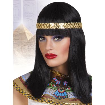 Perruque Cléopâtre + Bandeau Doré - Noire