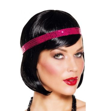 Perruque Charleston Femme Noire avec Bandeau Rose