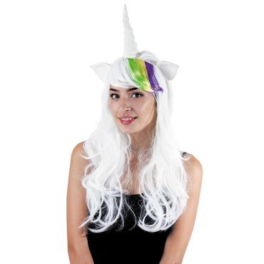 Perruque Licorne avec Frange Arc-en-Ciel