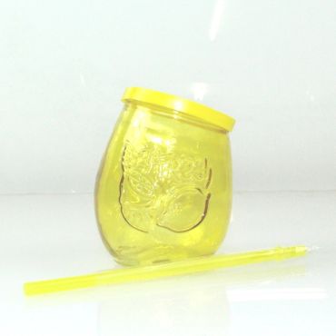 Verre Happy Summer avec Couvercle et Paille - Jaune