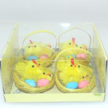 Boîte de 4 décorations Poussins avec Oeufs