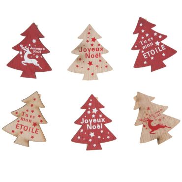 6 Pinces en Bois de Noël - Sapin