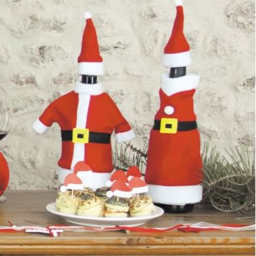 Set de 2 Costumes Père et Mère Noël pour Bouteilles de Vin