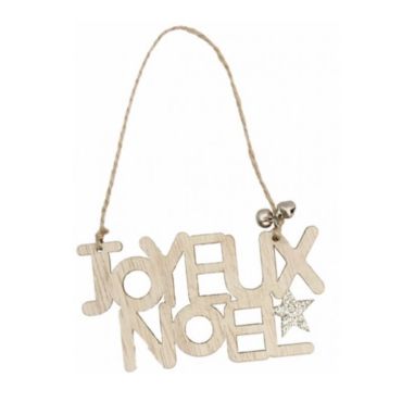 Suspension Noël - Joyeux Noël en Bois et Etoile Pailletée Champagne