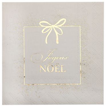 Serviettes Noël Chic "Joyeux Noël" de couleur ivoire 33 x 33 cm inscription festive élégante | jourdefete.com
