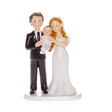 Figurine couple de mariés avec bébé