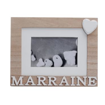 Cadre photo "Marraine" Blanc et beige