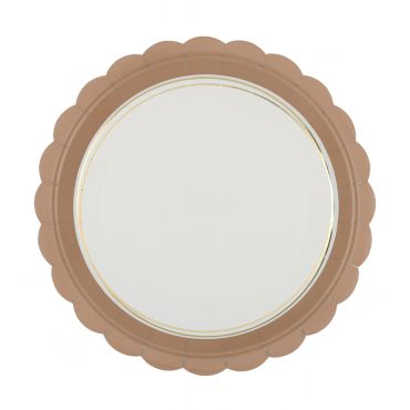 Assiettes Délice festonnées 23 cm Moka avec liseré doré | jourdefete.com