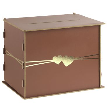 Tirelire en bois avec cœurs dorés coloris moka pour mariage et baptême | jourdefete.com Tirelire en bois avec cœurs dorés coloris moka pour mariage et baptême | jourdefete.com