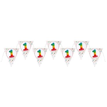 Banderole anniversaire chiffre rainbow pour enfant, guirlande fanions festive 3 m | jourdefete.com