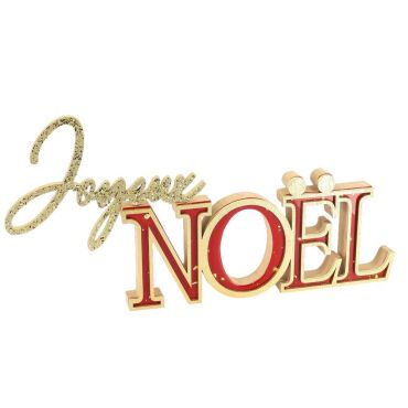 Décoration Joyeux Noël en bois laqué rouge et paillettes dorées | jourdefete.com